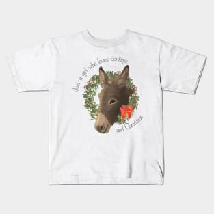 Just A Girl Who Loves Donkeys and Christmas Kids T-Shirt